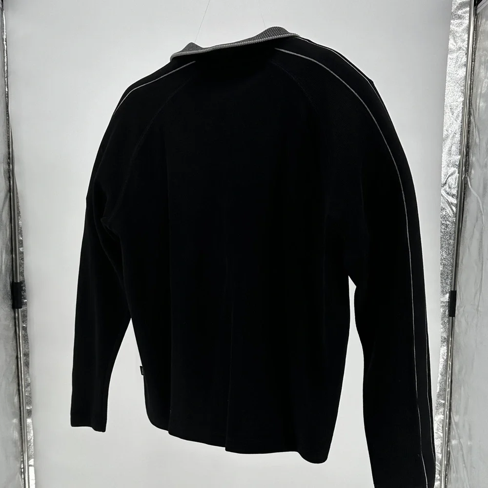 Hugo Boss Black Button-Up Sweater with Striped Collar